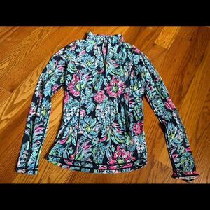 Lilly Pulitzer Blue Tie Front Fitted Polo Top